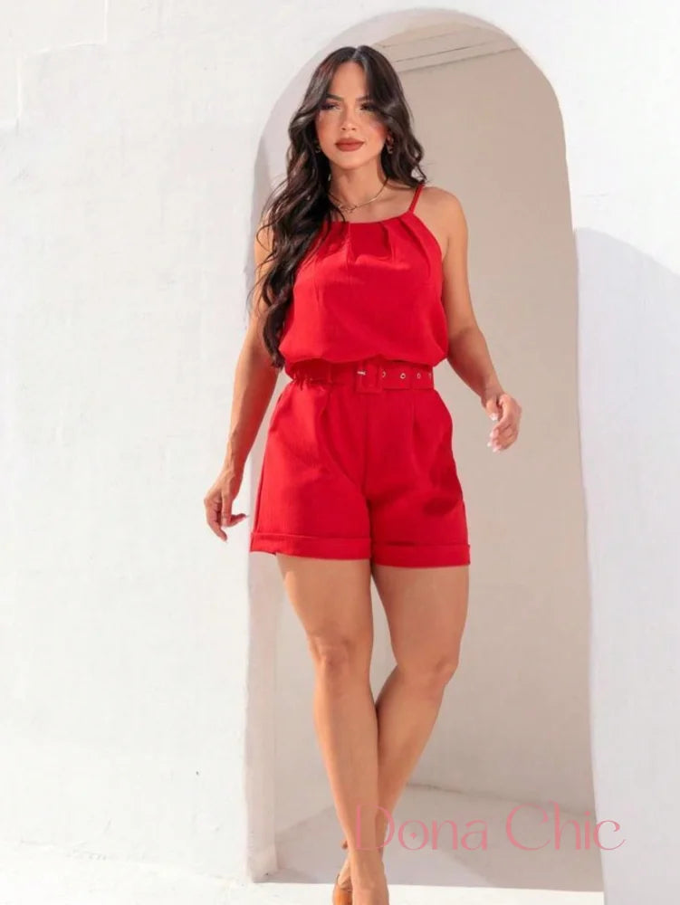 Conjunto Alça Fina Com Pregas E Shorts Cintura Alta Conjunto Alça Fina Com Pregas E Shorts Cintura Alta