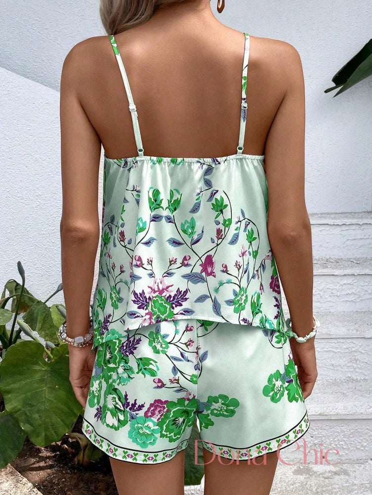 Conjunto Alças Finas Com Estampa Floral Colorida Conjunto Alças Finas Com Estampa Floral Colorida