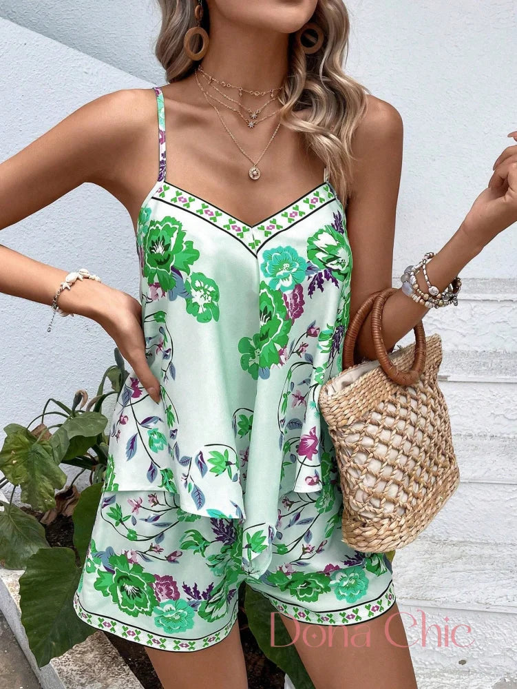 Conjunto Alças Finas Com Estampa Floral Colorida Conjunto Alças Finas Com Estampa Floral Colorida