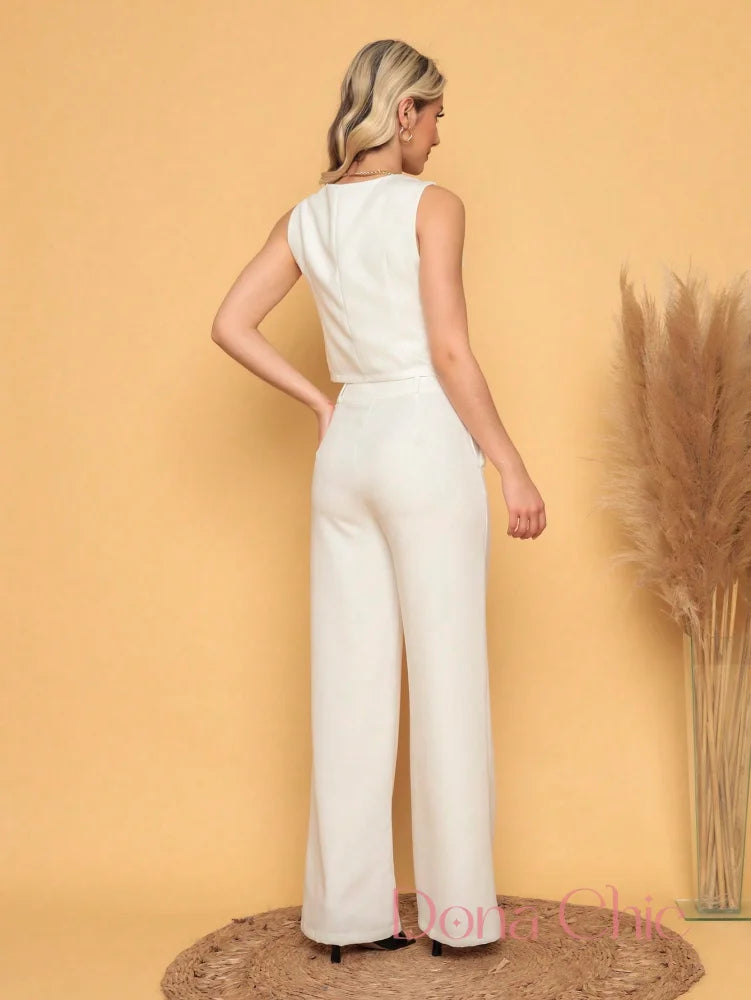 Conjunto Alfaiataria Com Colete E Calça Elegante Conjunto Alfaiataria com Blusa Gola Alta e Calça Ajustada