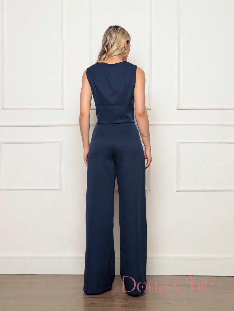 Conjunto Alfaiataria Com Colete E Calça Elegante Conjunto Alfaiataria com Blusa Gola Alta e Calça Ajustada