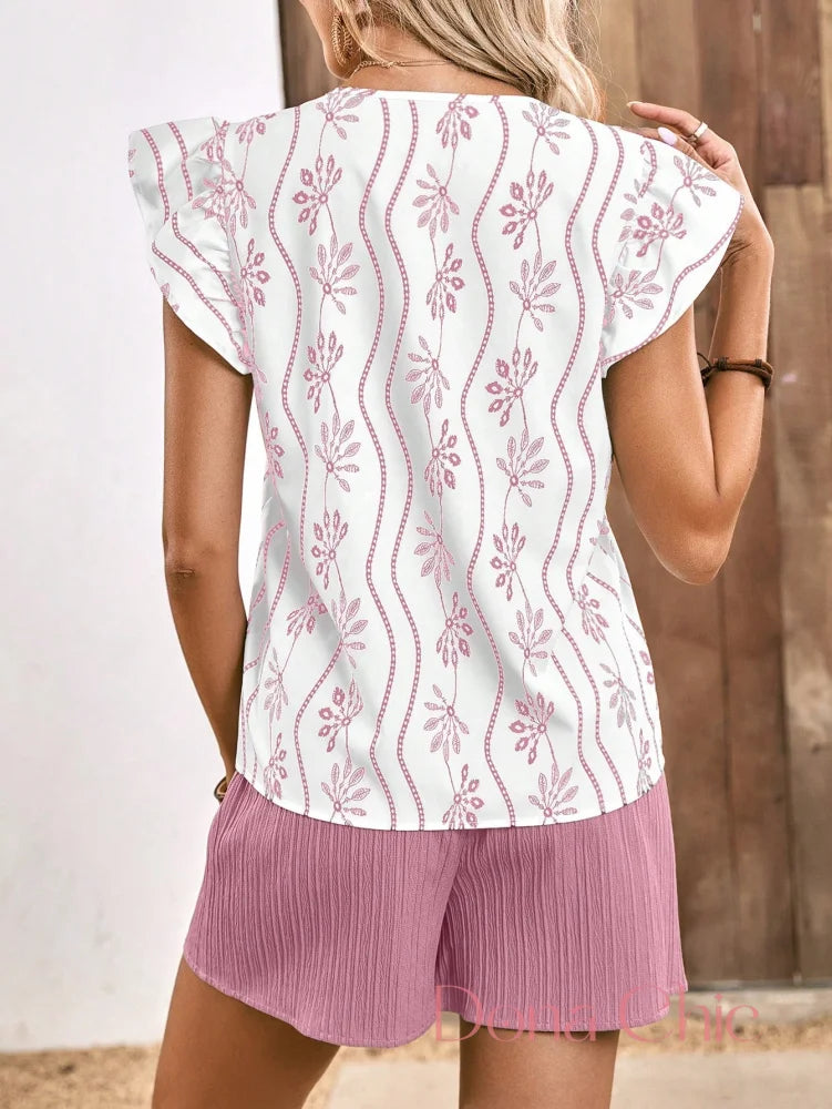 Conjunto Blusa Com Babado E Short Plissado Com Cinto Conjunto Blusa Com Babado E Short Plissado Com Cinto