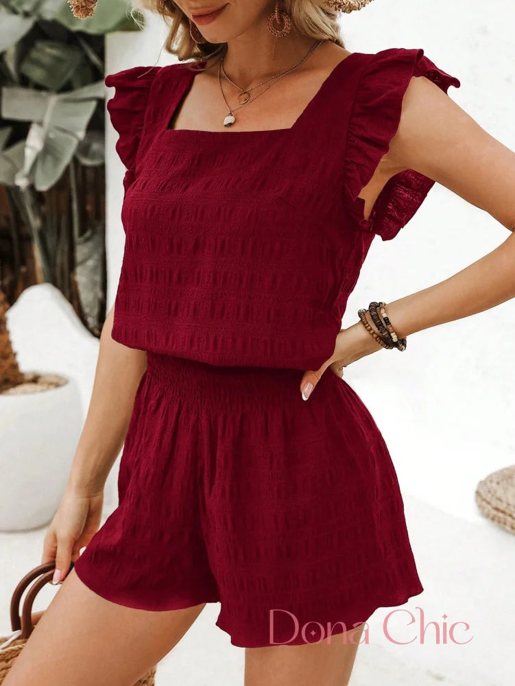 Conjunto Blusa Com Babados E Short De Cintura Alta Conjunto Blusa Com Babados E Short De Cintura Alta