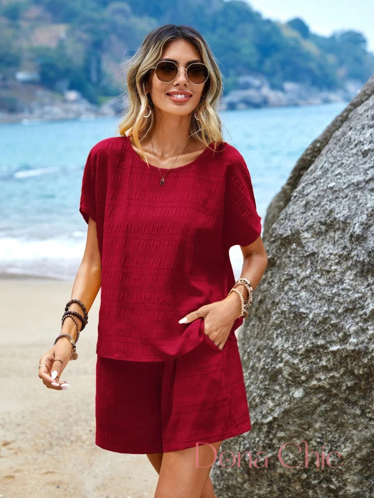Conjunto Blusa Com Manga Curta E Short Com Cinto Conjunto Blusa Com Manga Curta E Short Com Cinto