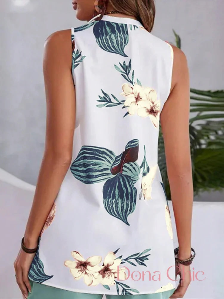 Conjunto Blusa Floral Com Short Liso De Cintura Alta Conjunto Blusa Floral Com Short Liso De Cintura Alta