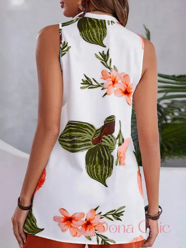 Conjunto Blusa Floral Com Short Liso De Cintura Alta Conjunto Blusa Floral Com Short Liso De Cintura Alta