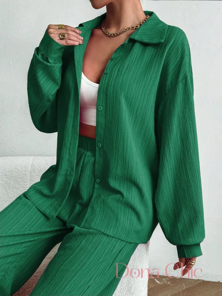 Conjunto Camisa De Viscose Com Calça Reta Leve Conjunto Camisa De Viscose Com Calça Reta Leve