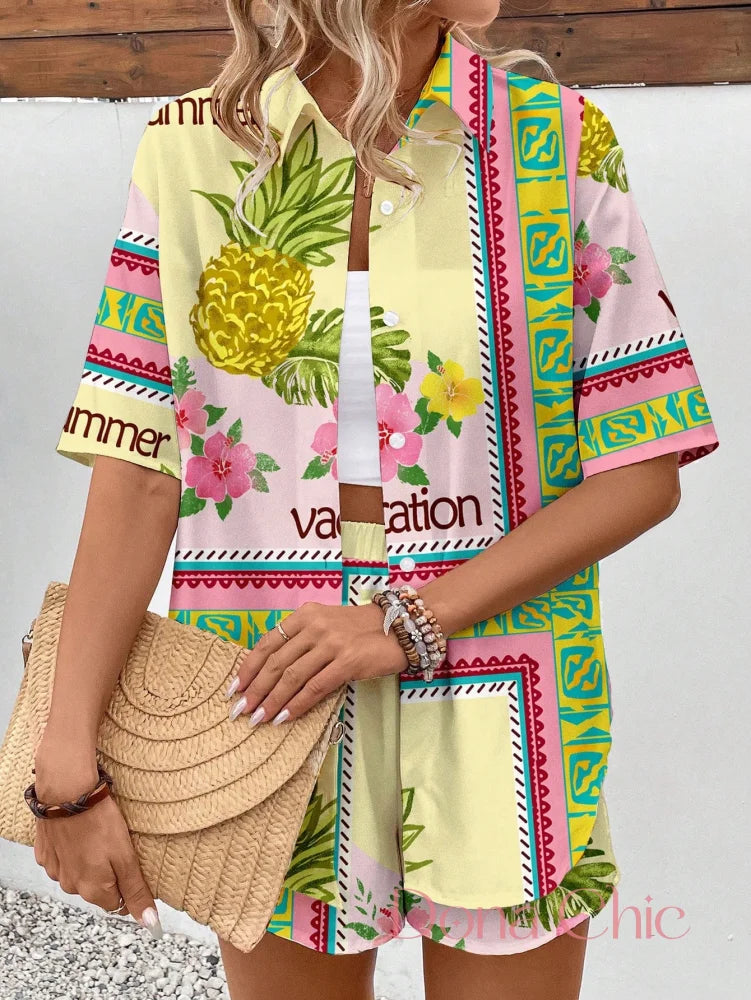 Conjunto Camisa Floral Com Cropped E Short Cintura Alta Conjunto Camisa Floral Com Cropped E Short Cintura Alta