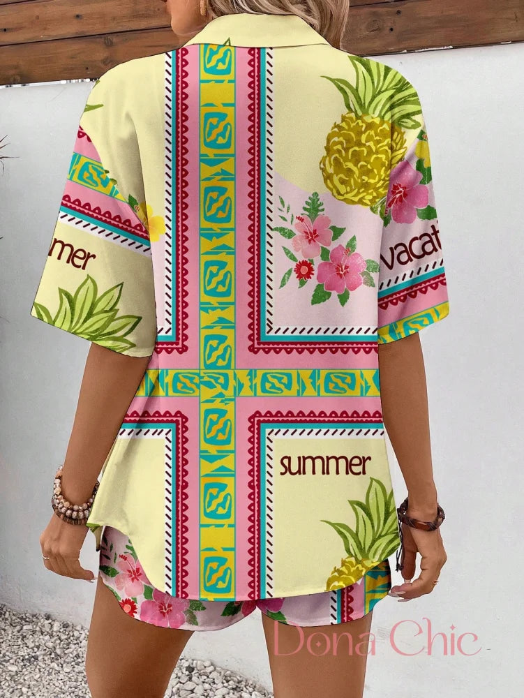 Conjunto Camisa Floral Com Cropped E Short Cintura Alta Conjunto Camisa Floral Com Cropped E Short Cintura Alta