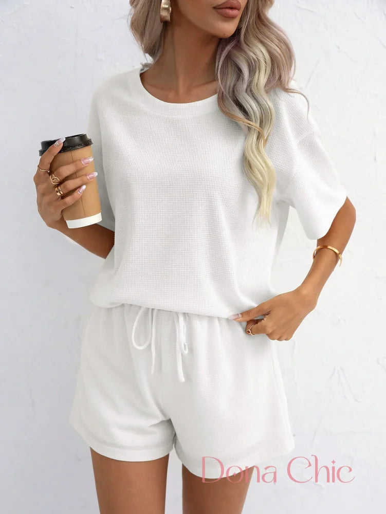 Conjunto Canelado Manga Curta Com Shorts Solto Conjunto Canelado Manga Curta Com Shorts Solto