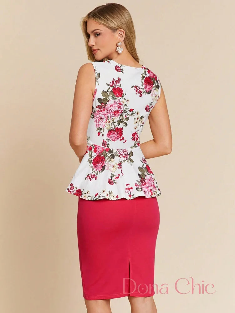 Conjunto Com Blusa Peplum Cinturada E Saia Lápis Conjunto Com Blusa Peplum Cinturada E Saia Lápis