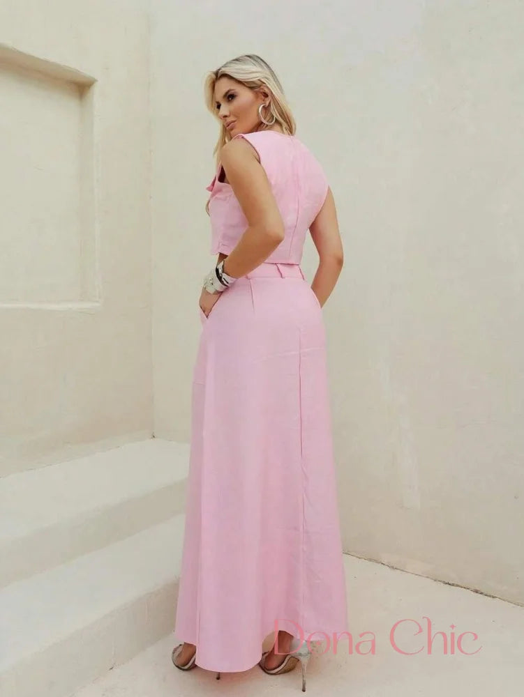 Conjunto Com Zíper Frontal E Saia Longa Com Fenda Conjunto Com Zíper Frontal E Saia Longa Com Fenda