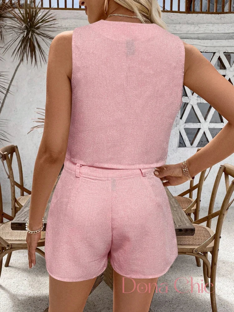 Conjunto Cropped Alfaiataria Com Botões Frontais Conjunto Cropped Alfaiataria Com Botões Frontais
