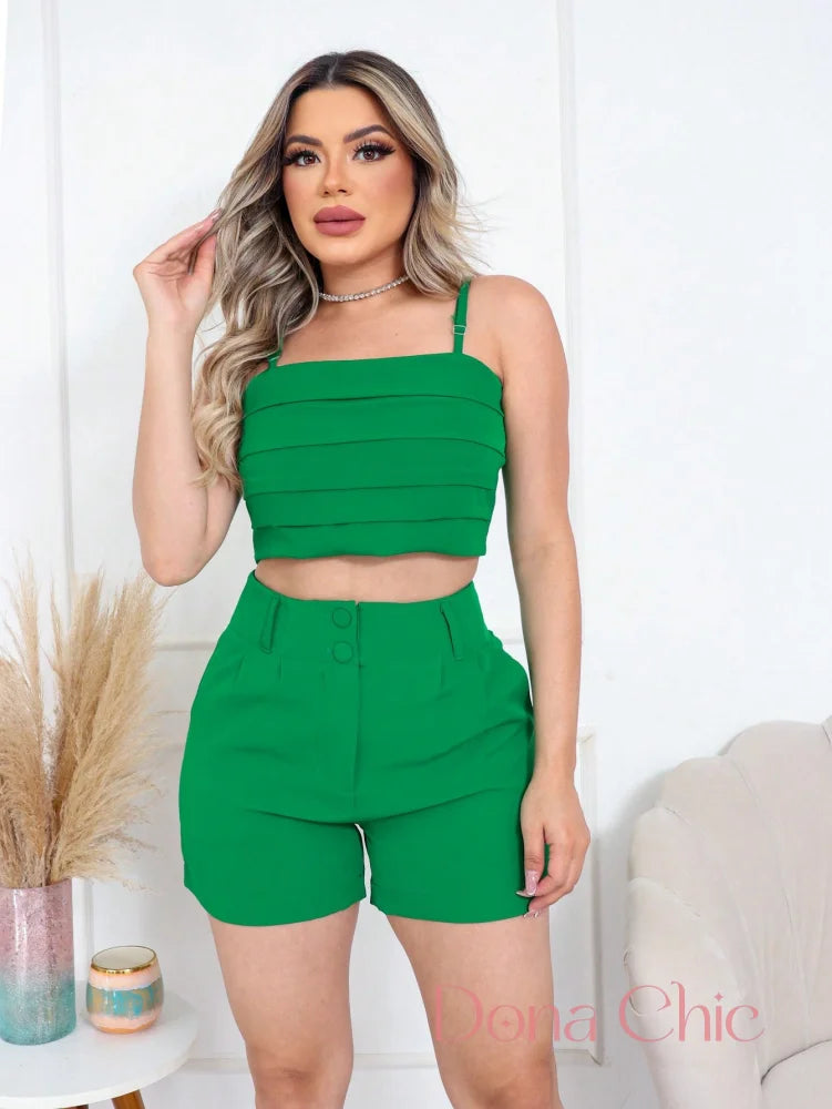 Conjunto Cropped Com Plissado E Short Cintura Alta Conjunto Cropped Com Plissado E Short Cintura Alta
