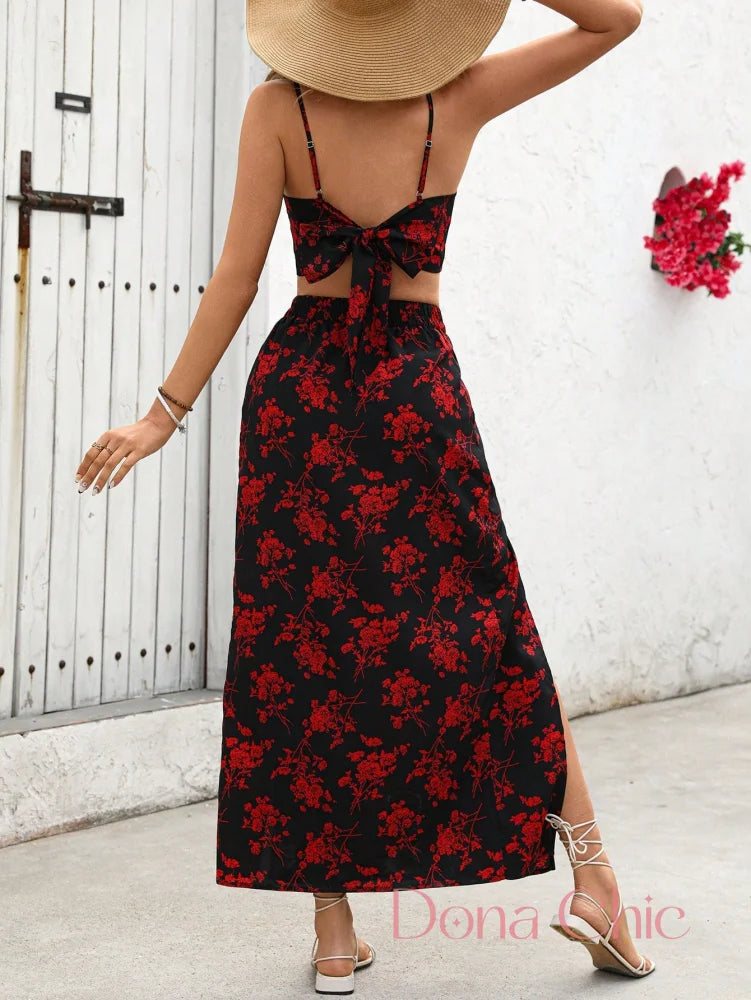 Conjunto Cropped Com Saia Longa Floral E Fenda Lateral Conjunto Cropped Com Saia Longa Floral E Fenda Lateral
