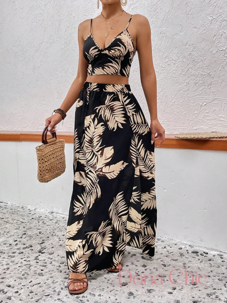 Conjunto Cropped Com Saia Longa Floral E Fenda Lateral Conjunto Cropped Com Saia Longa Floral E Fenda Lateral