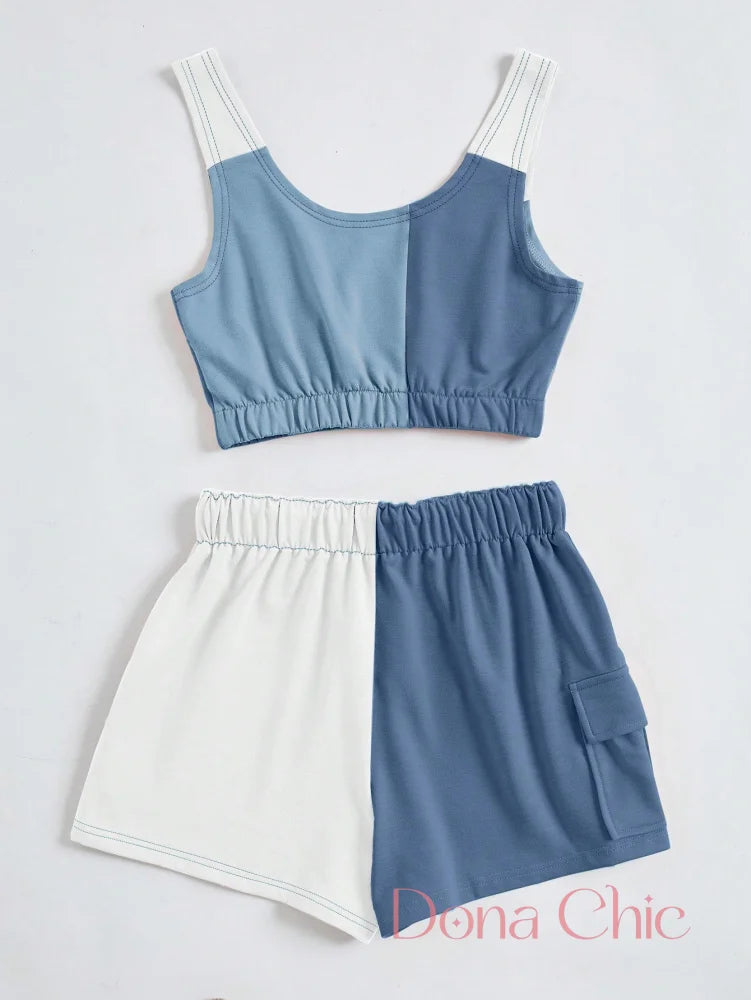 Conjunto Cropped Detalhes Color Block E Short Ajustável Conjunto Cropped Detalhes Color Block E Short Ajustável