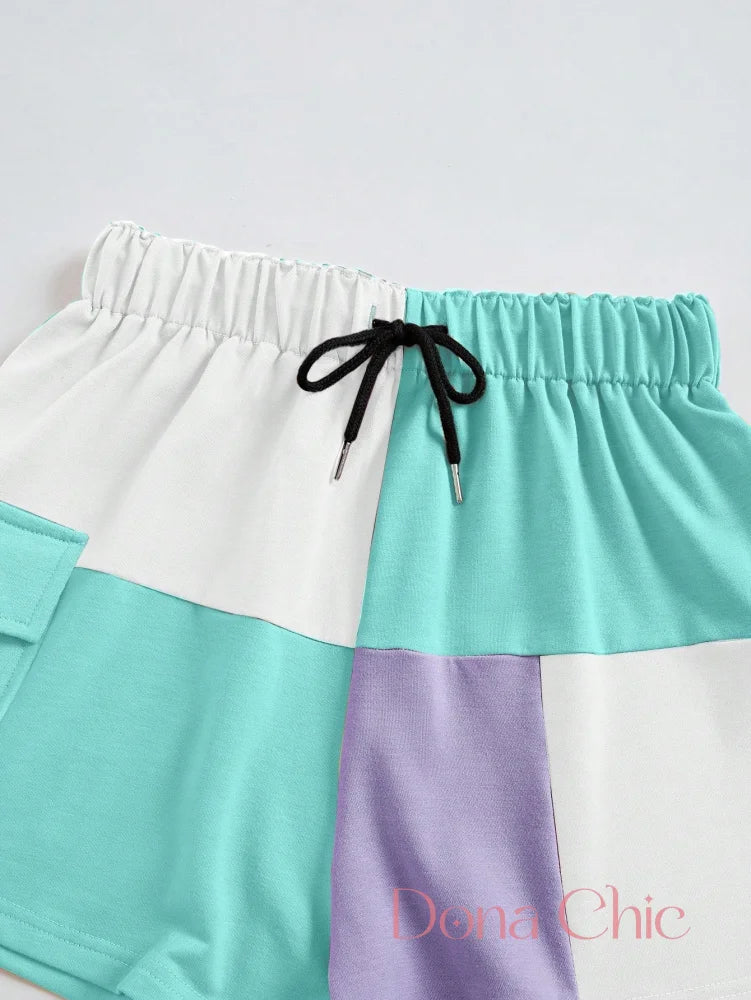 Conjunto Cropped Detalhes Color Block E Short Ajustável Conjunto Cropped Detalhes Color Block E Short Ajustável