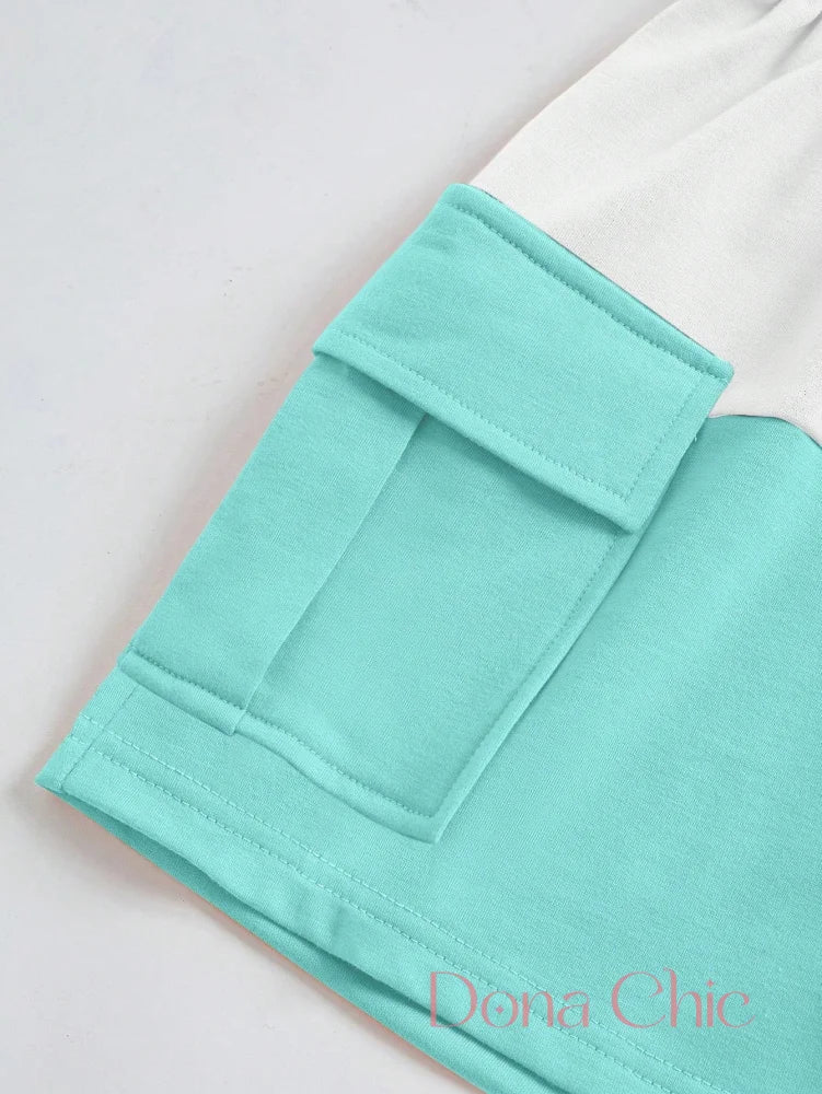 Conjunto Cropped Detalhes Color Block E Short Ajustável Conjunto Cropped Detalhes Color Block E Short Ajustável