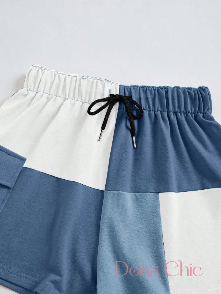 Conjunto Cropped Detalhes Color Block E Short Ajustável Conjunto Cropped Detalhes Color Block E Short Ajustável