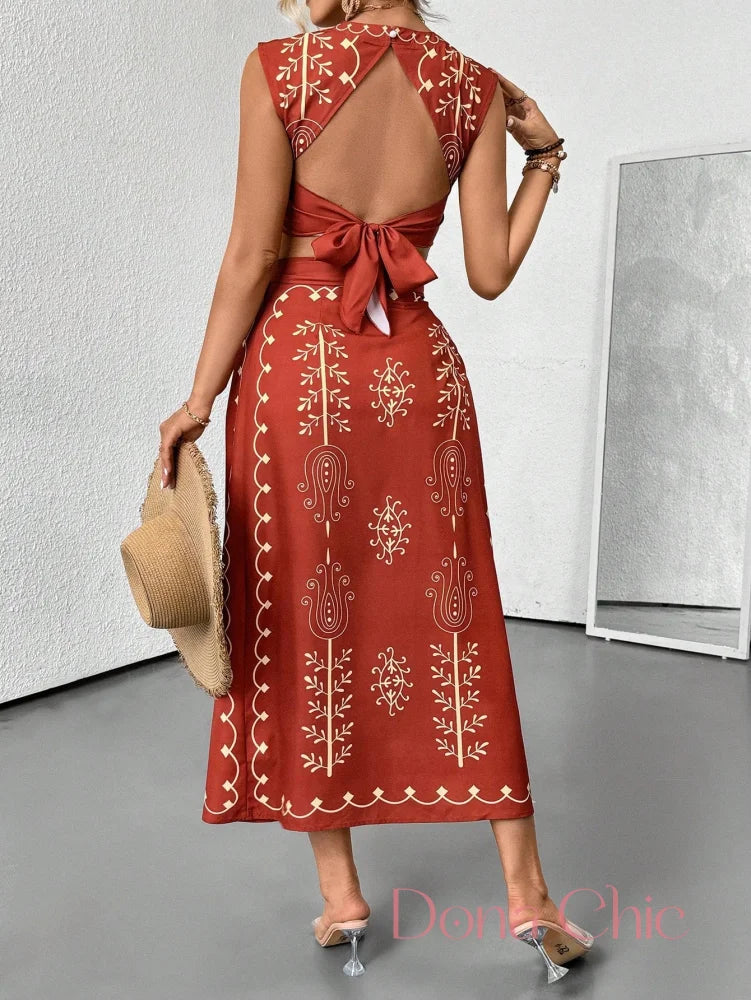 Conjunto Cropped Estampado Com Saia Longa E Fenda Conjunto Cropped Estampado Com Saia Longa E Fenda