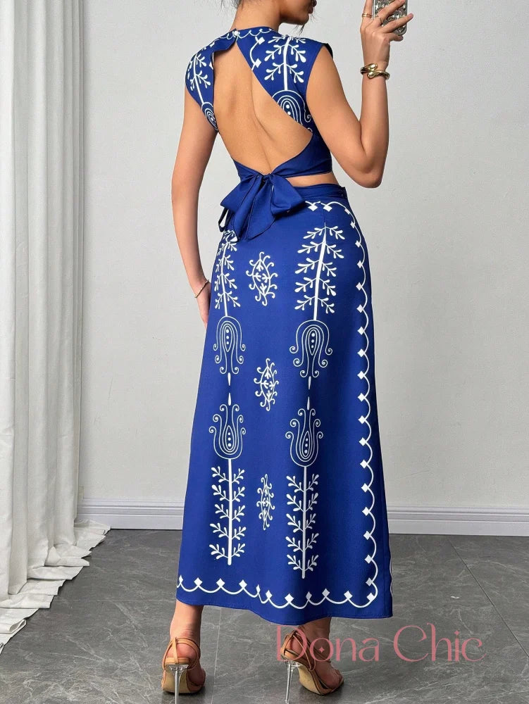 Conjunto Cropped Estampado Com Saia Longa E Fenda Conjunto Cropped Estampado Com Saia Longa E Fenda