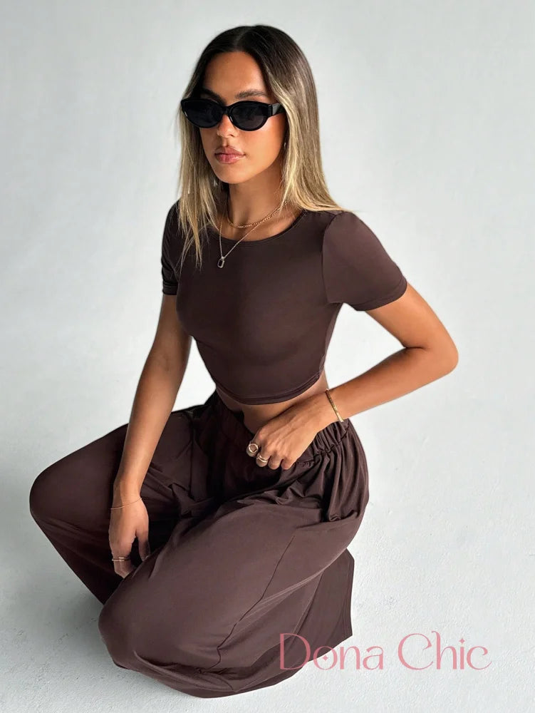 Conjunto Cropped Manga Curta E Calça Pantalona Conjunto Cropped Manga Curta E Calça Pantalona