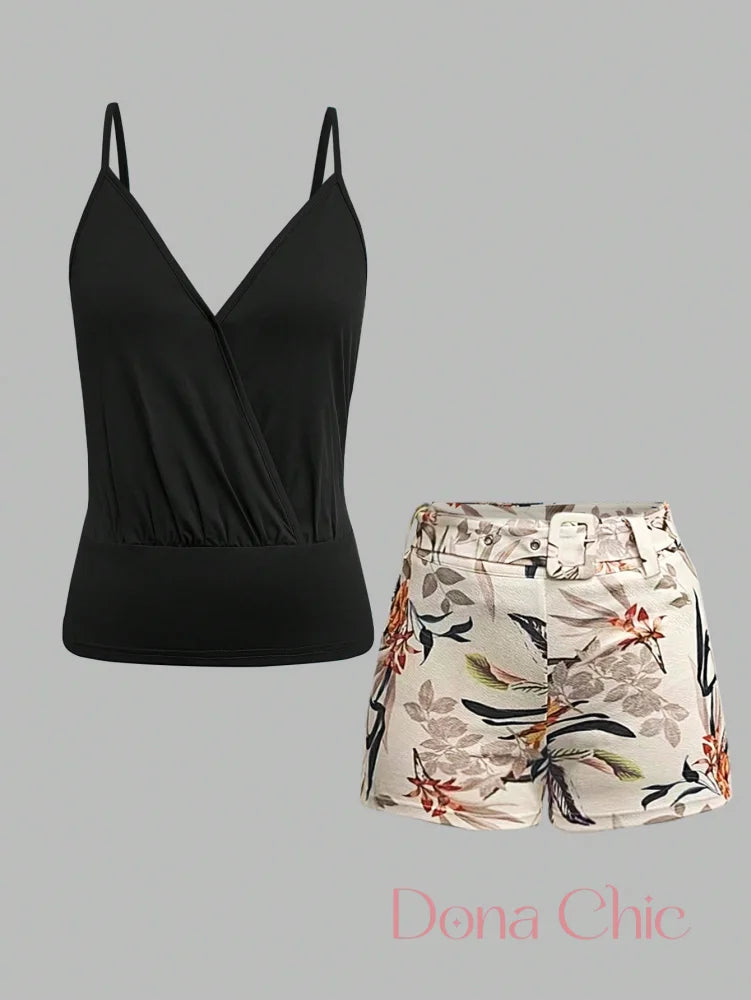 Conjunto Decote Transpassado Com Calça Estampada Conjunto Decote Transpassado Com Calça Estampada