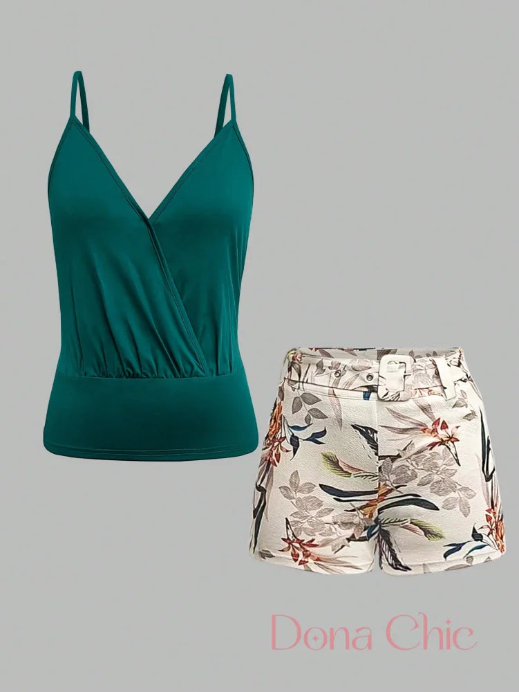 Conjunto Decote Transpassado Com Calça Estampada Conjunto Decote Transpassado Com Calça Estampada