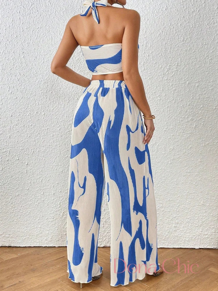 Conjunto Estampado Com Top Torcido E Calça Plissada Conjunto Estampado Com Top Torcido E Calça Plissada