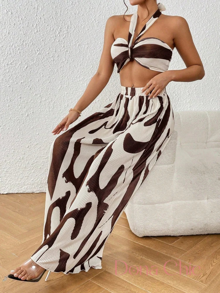 Conjunto Estampado Com Top Torcido E Calça Plissada Conjunto Estampado Com Top Torcido E Calça Plissada