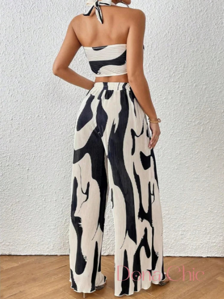 Conjunto Estampado Com Top Torcido E Calça Plissada Conjunto Estampado Com Top Torcido E Calça Plissada