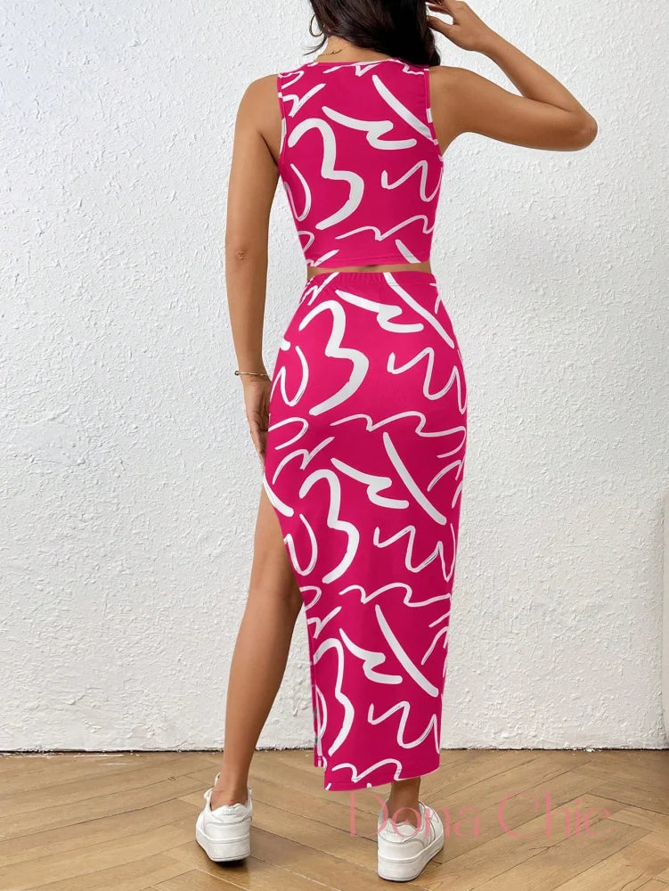 Conjunto Justo Estampado Com Fenda Lateral Conjunto Justo Estampado Com Fenda Lateral