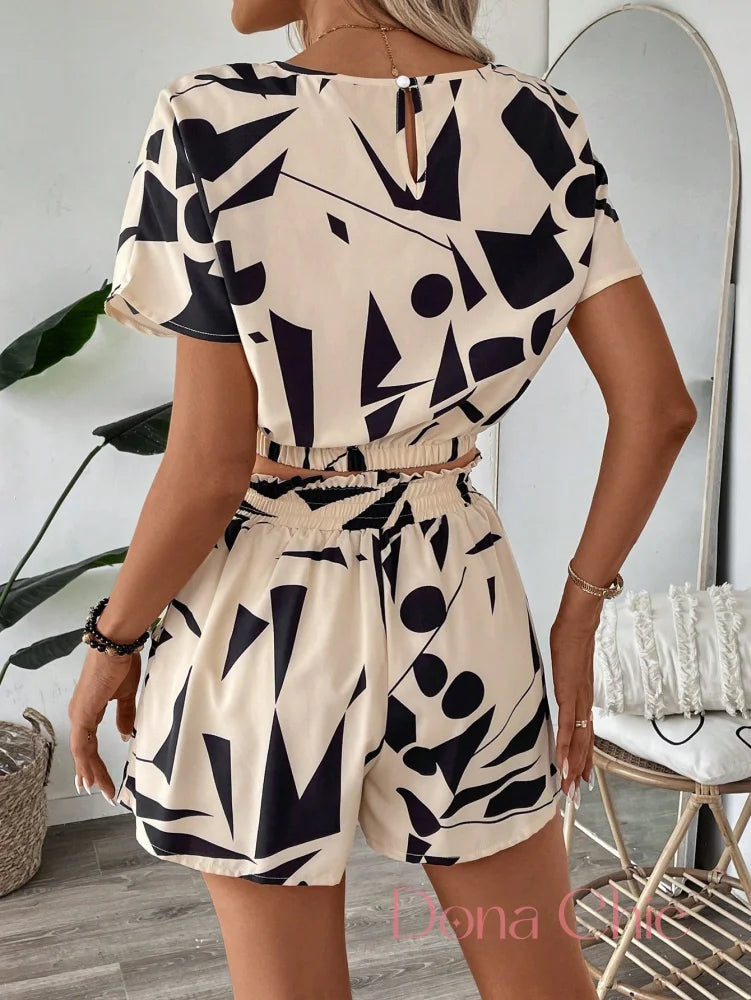 Conjunto Listrado Com Blusa Solta E Shorts Elegante Conjunto Regata Contrastante Com Shorts De Cintura Alta