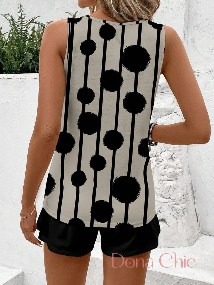 Conjunto Listrado Regata Com Shorts De Amarração Conjunto Listrado com Regata e Camiseta de Manga Curta