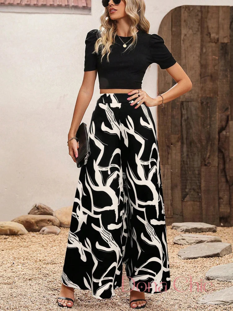 Conjunto Manga Bufante Com Calça Estampada Flare Conjunto Manga Bufante Com Calça Estampada Flare