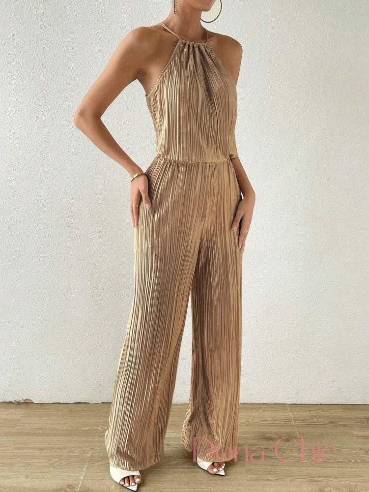 Conjunto Plissado Com Blusa Halter E Calça Ampla Conjunto Plissado Com Blusa Halter E Calça Ampla