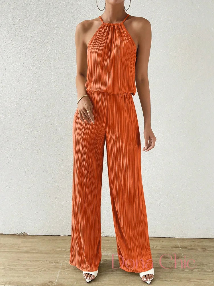 Conjunto Plissado Com Blusa Halter E Calça Ampla Conjunto Plissado Com Blusa Halter E Calça Ampla