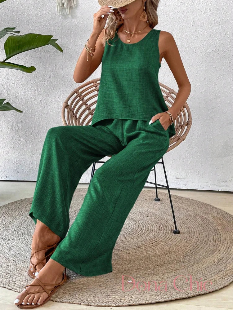 Conjunto Regata Com Detalhe Vazado E Calça Pantalona Conjunto Regata Com Detalhe Vazado E Calça Pantalona