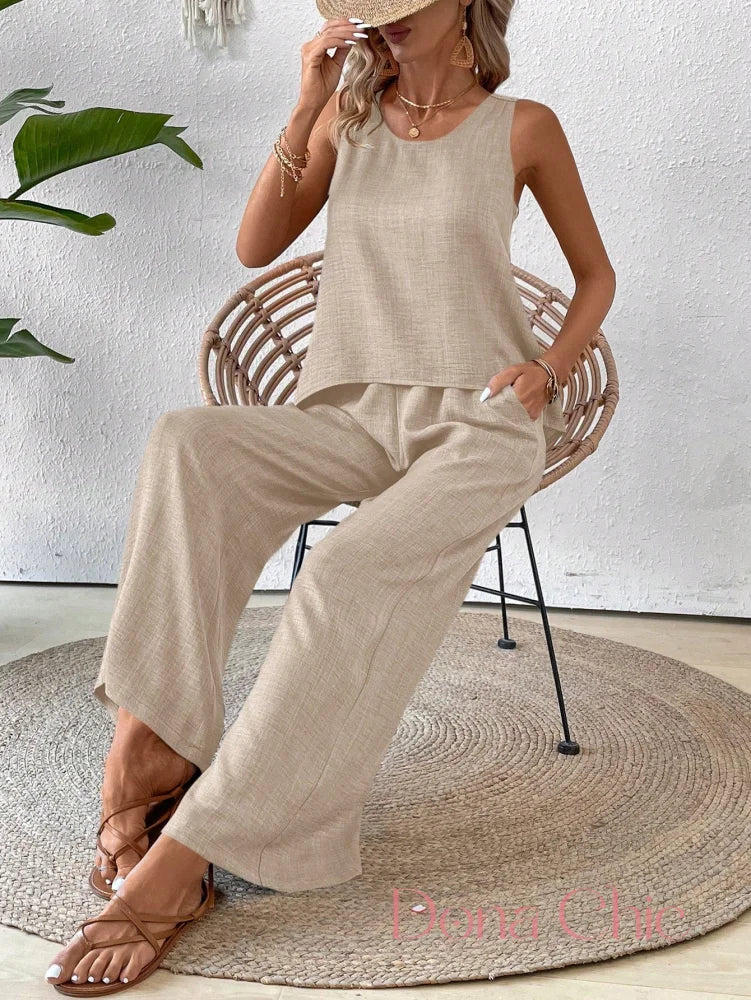 Conjunto Regata Com Detalhe Vazado E Calça Pantalona Conjunto Regata Com Detalhe Vazado E Calça Pantalona