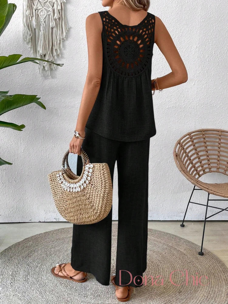 Conjunto Regata Com Detalhe Vazado E Calça Pantalona Conjunto Regata Com Detalhe Vazado E Calça Pantalona