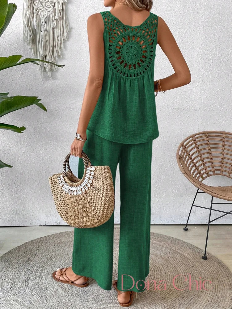 Conjunto Regata Com Detalhe Vazado E Calça Pantalona Conjunto Regata Com Detalhe Vazado E Calça Pantalona