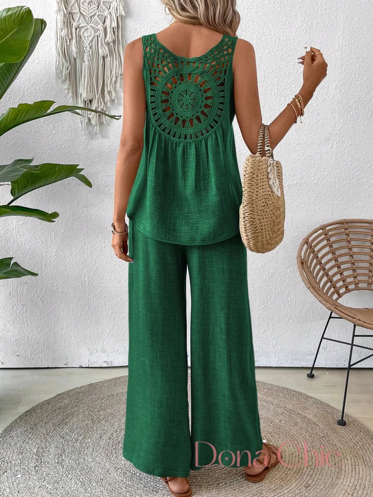 Conjunto Regata Com Detalhe Vazado E Calça Pantalona Conjunto Regata Com Detalhe Vazado E Calça Pantalona