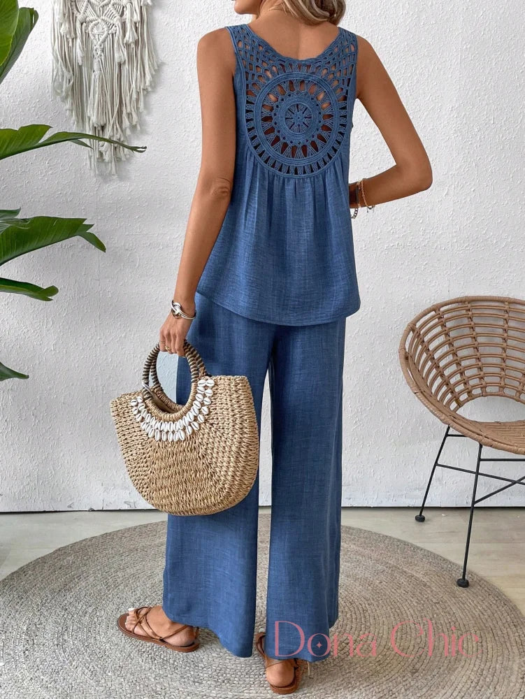 Conjunto Regata Com Detalhe Vazado E Calça Pantalona Conjunto Regata Com Detalhe Vazado E Calça Pantalona