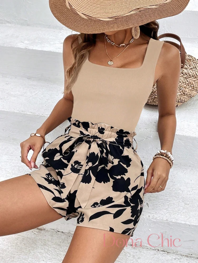 Conjunto Regata Com Short Floral Cintura Alta Conjunto Regata Com Short Floral Cintura Alta