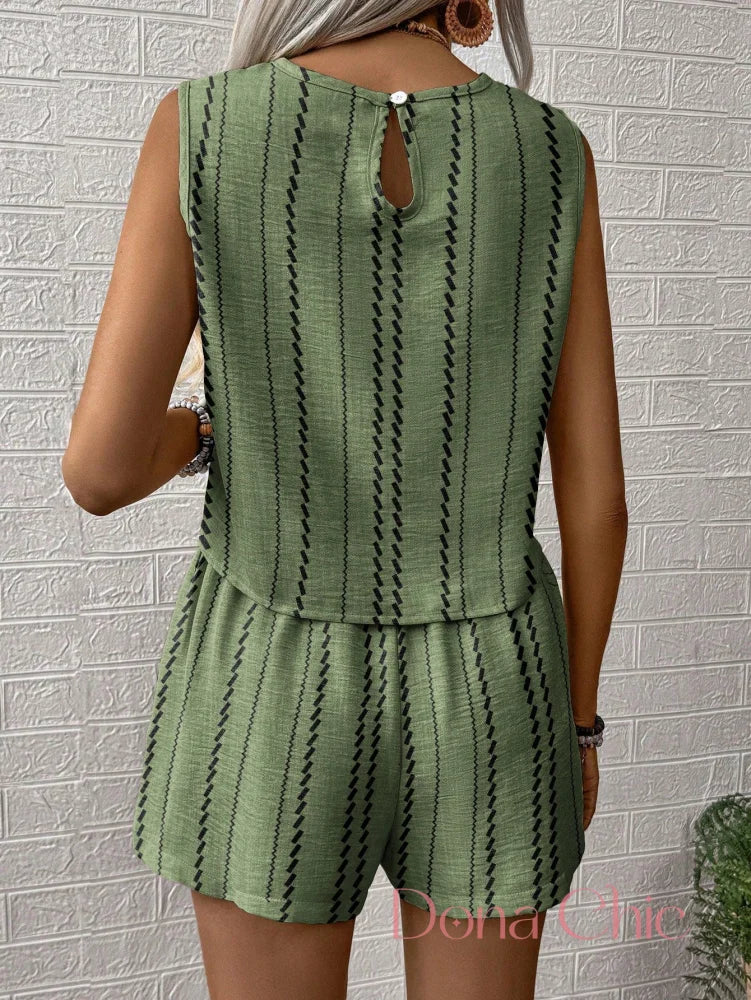 Conjunto Sem Mangas Com Estampa Vertical Conjunto Sem Mangas Com Estampa Vertical
