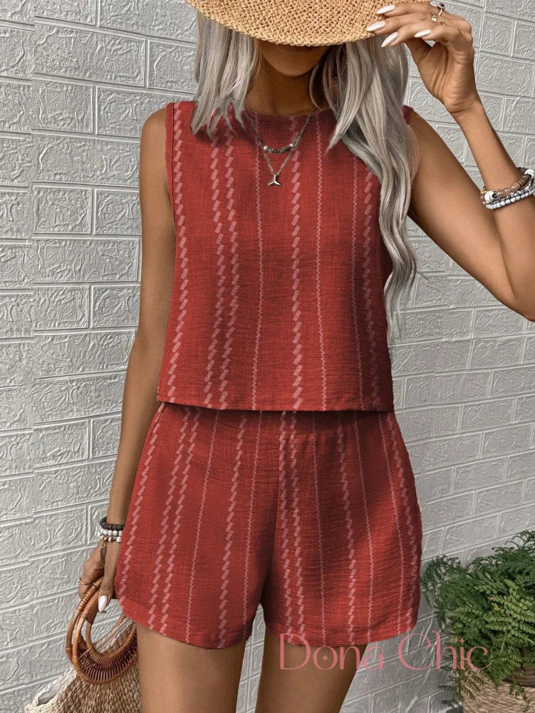 Conjunto Sem Mangas Com Estampa Vertical Conjunto Sem Mangas Com Estampa Vertical