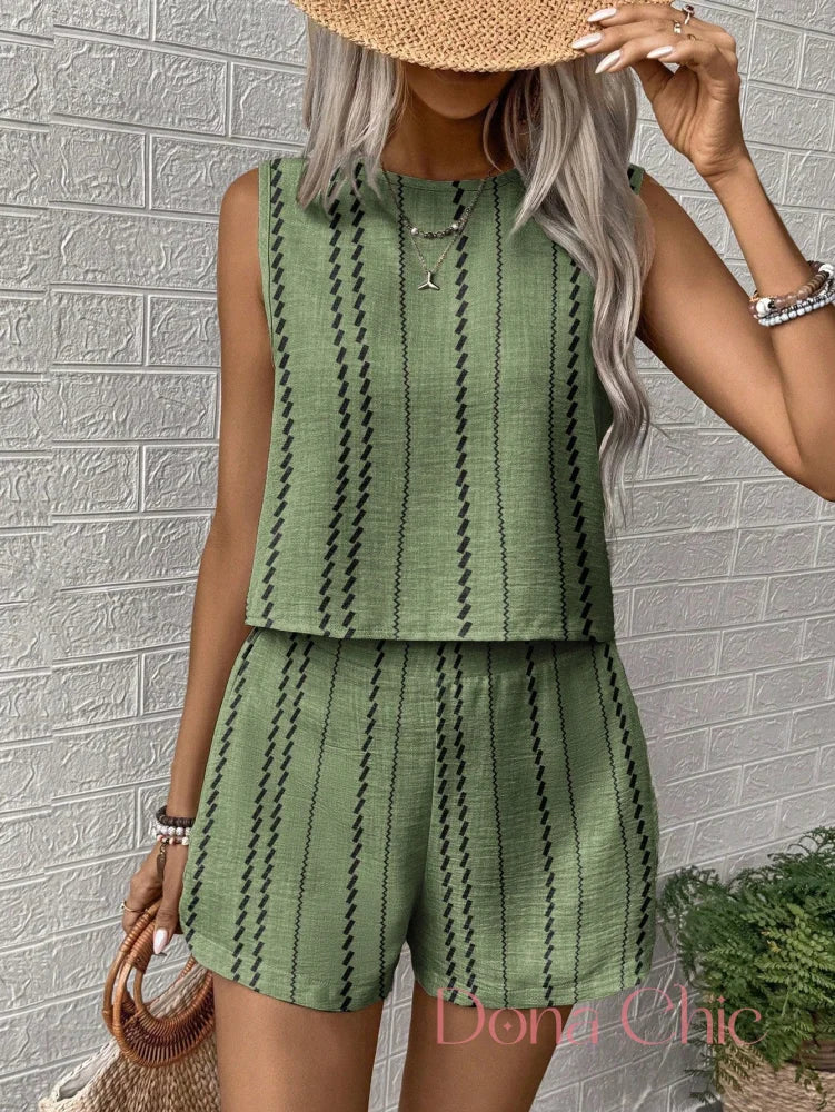 Conjunto Sem Mangas Com Estampa Vertical Conjunto Sem Mangas Com Estampa Vertical