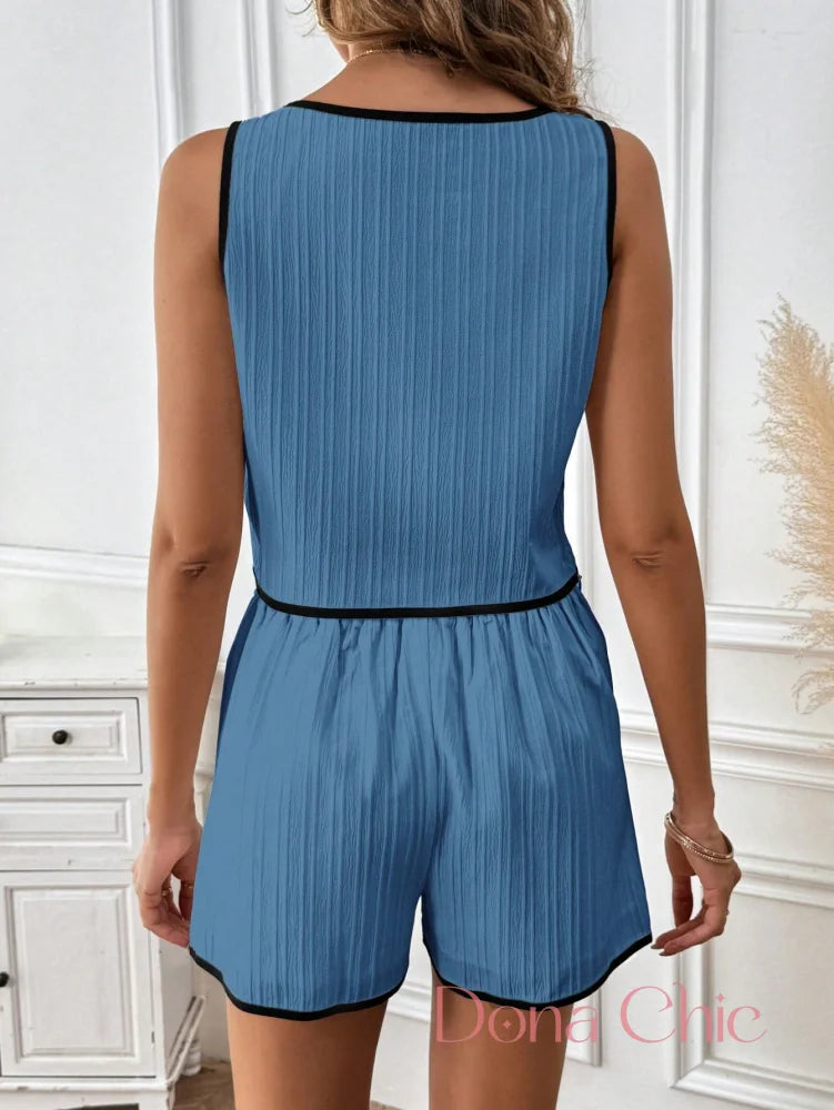 Conjunto Sem Mangas Listrado Com Short De Alfaiataria Conjunto Sem Mangas Listrado Com Short De Alfaiataria