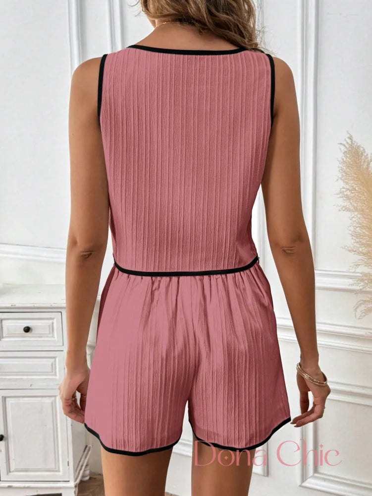 Conjunto Sem Mangas Listrado Com Short De Alfaiataria Conjunto Sem Mangas Listrado Com Short De Alfaiataria